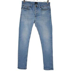 RIVER ISLAND Jeans Straight Lite Blue Denim Mid Rise Women's 30 Button Fly Ankle